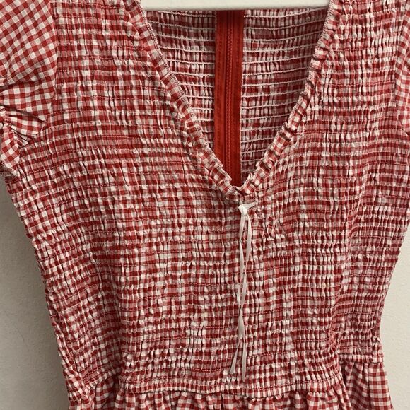 Women's Gingham Rompers, V-Neck, Wide Leg, Puff Sleeve, M - Picture 4 of 7